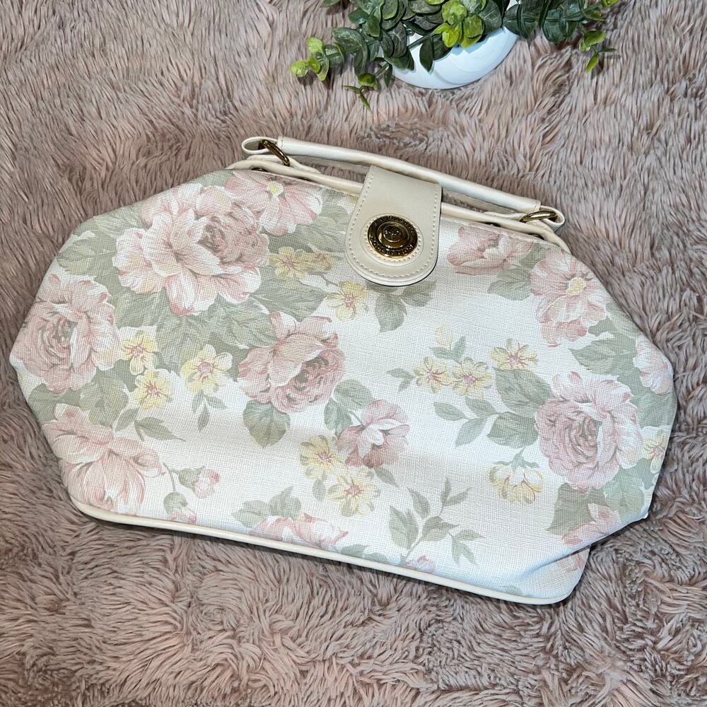 NWOT Kathie Lee Collection Vintage Pastel Floral Print Shoulder Purse - Picture 2 of 14